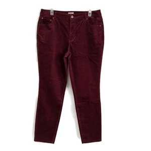 LOGO Womens sz 14 Pants Solid Maroon Corduroy Skinny Chino Pockets Zip Closure - Picture 1 of 8
