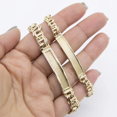 Greek Key Double Link ID Bracelet 10K Yellow Gold All Sizes - Image 1 of 4
