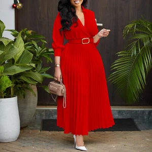 Women's A-line office wedding guest casual 3/4 sleeve dress with belt - Picture 1 of 13