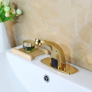 Grifo Sensor Automático Baño Dorado Mezclador Sin Contacto Montaje en Cubierta Grifo + Placa Cubierta - Imagen 1 de 7
