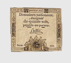 FRENCH REVOLUTION PRINTED NOTE 15 Sous Assignat 1792 - Picture 1 of 1