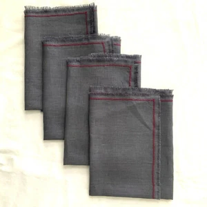 NEW Handmade 100% LINEN DINNER NAPKINS SET of 4 Size 19" X 19" DARK GREY FRINGE - Picture 1 of 10
