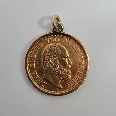 Moneda de oro de 5 marcos de Alemania/Prusia de 1877 - Württemberg, Carlos I, colgante de moneda rara Foto 1 de 4