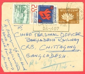 Bangladesh 20p Envelope + Pakistan stamp Mixed use Registered cover 1972 - Picture 1 of 2