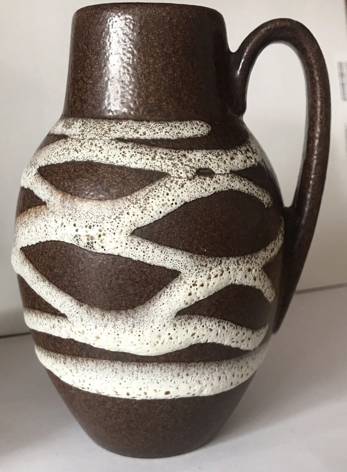 Scheurich 414-16 ↑ 16  cm ∅ 11 cm braune Vase West Germany Lava Streifengitter - Bild 1 von 4