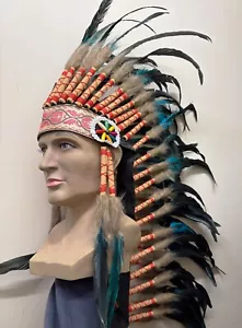 Tocado de plumas jefe indio vestido de fantasía nativo americano - largo súper de lujo - Imagen 1 de 2
