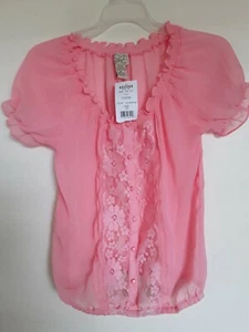 Blusa donna Eyelash Couture taglia XS rosa pizzo davanti top contadino nuova con etichetta - Foto 1 di 3