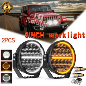Pair 9 Inch Round LED Driving Work Lights DRL SpotLights Headlight Offroad Truck - Picture 1 of 11