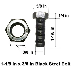 1-1/8 in x 3/8 in Black Steel Hex Bolt (Screw Or Nut Fine Thread, Sold Separate - Picture 1 of 10