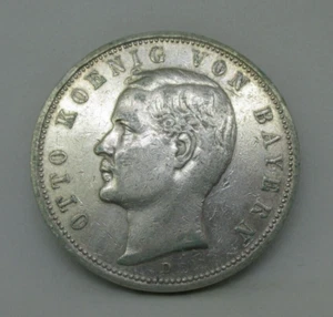 Old Silver Coin 5 Mark Bavaria 1894 German Reich Regent Otto - Picture 1 of 5