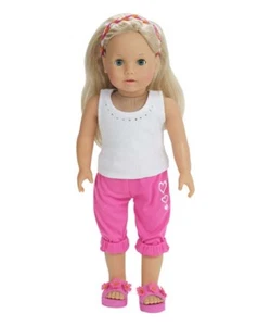 Rhinestone Tank +Pink Capri Heart Pants 3pc Set Fits 18 inch American Girl Doll - Picture 1 of 3