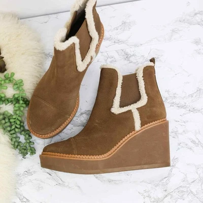 Sam Edelman Reagan желтовато-коричневый замши кожи искусственного стриженный мех на танкетке платформе загрузки 10 женщин - Изображение 1 из 4