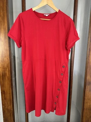 Vestido J Jill Midi Talla L Pequeño Rojo Botones Bolsillos Camiseta Vestido Usado en Excelente Condición Algodón Modal Foto 1 de 4