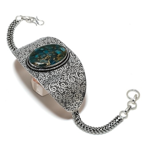 VALENTINO Bracciale in argento sterling 925 pietra preziosa crisocolla rame regolabile d423