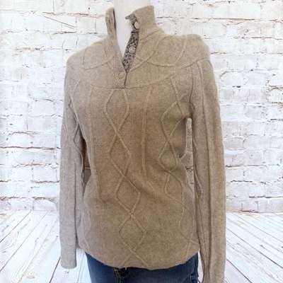 Suéter Horny Toad para mujer de lana de cordero tejido con cuello talla M beige tostado Foto 1 de 4