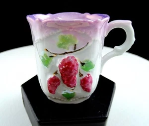 GERMAN PORCELAIN RASPBERRY RELIEF LAVENDER LUSTREWARE 2 5/8" DEMITASSE CUP - Picture 1 of 11