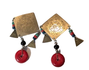 Pendientes colgantes vintage coloridos con clip, 2,5 pulgadas de largo, plata rojo verde, RC-50 - Imagen 1 de 8