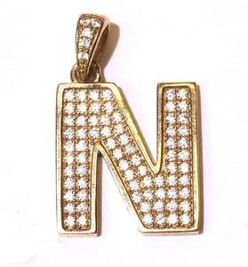 10k Gelbgold CZ Zirkonia Buchstabe Initiale N Anhänger Slide Charm 3,6g - Bild 1 von 4