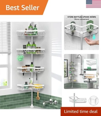 Carrito de ducha de esquina a prueba de herrumbre con ganchos - poste de tensión ajustable de 25-114,2 pulgadas Foto 1 de 4