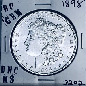 1898 BU GEM MORGAN SILVER DOLLAR UNC MS+++ U.S. MINT RARE COIN 3202 - Picture 1 of 3