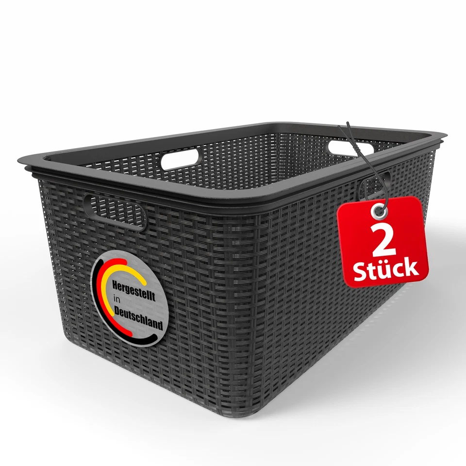 2 Stück Wäschekorb 59x39x26 cm Rattan Design Wäschewanne Made in Germany - Bild 1 von 4
