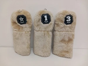 Bronty Golf Club Wood Head Covers Cream Tan Soft Plush Great Condition Furry - Picture 1 of 5