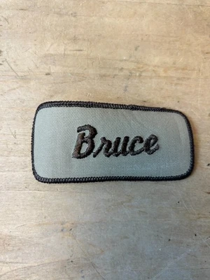 Vtg 70s BRUCE Sew On Embroidered Clothing Jacket Uniform Name Patch BROWN - Image 1 of 3