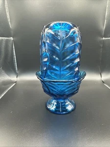 Vintage Viking Blue Cabbage Leaf Fairy Lamp Tea Light Holder MCM Retro Sticker - Picture 1 of 12