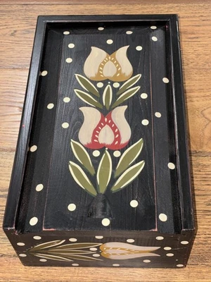 Caixa de velas de madeira pintada à mão tulipas campo primitivo  - Imagem 1 de 4