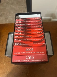 1999-2010 US Mint Silver Proof Sets minus the 2007 in Original Packaging  w/COA - Picture 1 of 12