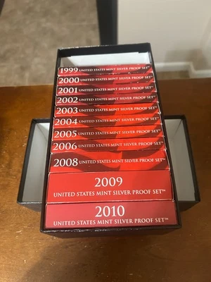 1999-2010 US Mint Silver Proof Sets minus the 2007 in Original Packaging  w/COA - Image 1 of 4