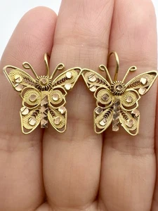 Mexiko Ohrringe 10 Karat massiv Gelbgold filigran Schmetterling - Bild 1 von 9