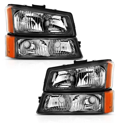 Juego de faros de cristal con lente transparente para Chevrolet Silverado 1500 2003-2006 [negro] Foto 1 de 2