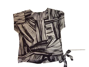 Suzie in the City großes schwarz-weißes Polyester-Top gebänderter Saum Taille zum Binden - Bild 1 von 5