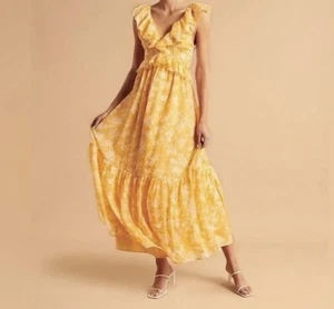 Abercrombie Halter Maxi Abito Floreale Giallo Arruffato Piccolo Cottagecore Boho DIFETTI - Foto 1 di 14