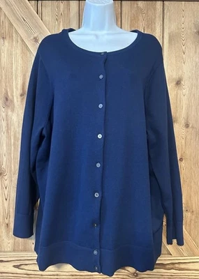 Cárdigan Suéter LANDS’ END Azul Marino Mezcla de Algodón Botón Frontal Talla 2X 20W-22W Foto 1 de 4