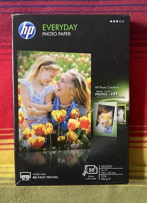 HP Everyday Photo Paper Glossy 4"x 6"~NEW Q8868A 50 Total Sheets - Image 1 of 2