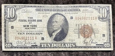1929 FRB 10 Dollar Bill of New York Brown Seal - Image 1 of 2