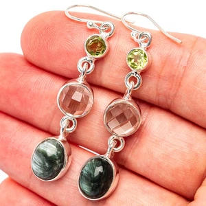 Seraphinite, White Quartz, Peridot Earrings 2 1/8" (.925 Sterling Silver) - Picture 1 of 2