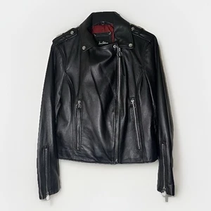 Chaqueta de cuero Sam Edelman piel de cordero para mujer grande piel de cordero motocicleta plateada - Imagen 1 de 13