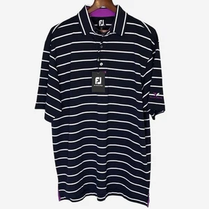 FootJoy FJ Polo Shirt Mens L Blue Striped Golf Performance ValleyBrook Logo NEW - Picture 1 of 15