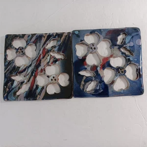 Coppia di sottobicchieri quadrati firmati Brie Art Pottery 4" - Foto 1 di 9