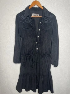 Double D Ranch Knee Length Black Suede Embroidered Long Sleeve Dress Gorgeous - Picture 1 of 4