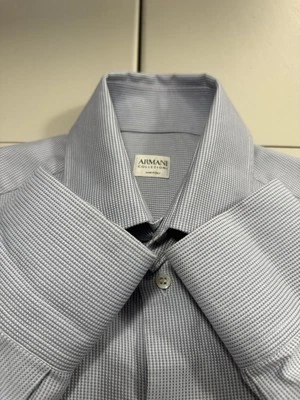Camisa Armani Collezioni Para Hombre Grande 16 R Tejida Piqué Textura Negocios Azul Italia Foto 1 de 4