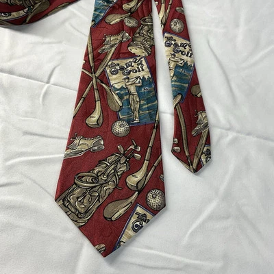 Corbata Arnold Palmer “El Juego del Golf” Corbata de Seda Granate De Colección  Foto 1 de 4