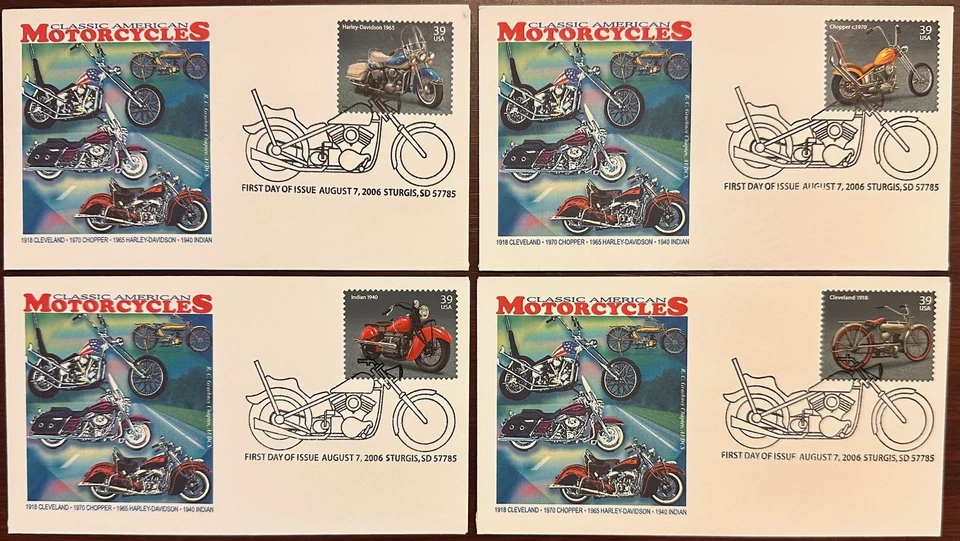 US #4085-8 FDC(4) 2006 (R.C. Graebner Chapter, AFDCS cachets); motorcycle *d - Image 1 of 1