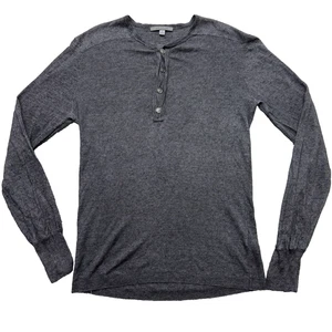 JOHN VARVATOS Mainline Mens Gray 100% Linen Knit Henley Long Sleeve Medium M - Picture 1 of 10