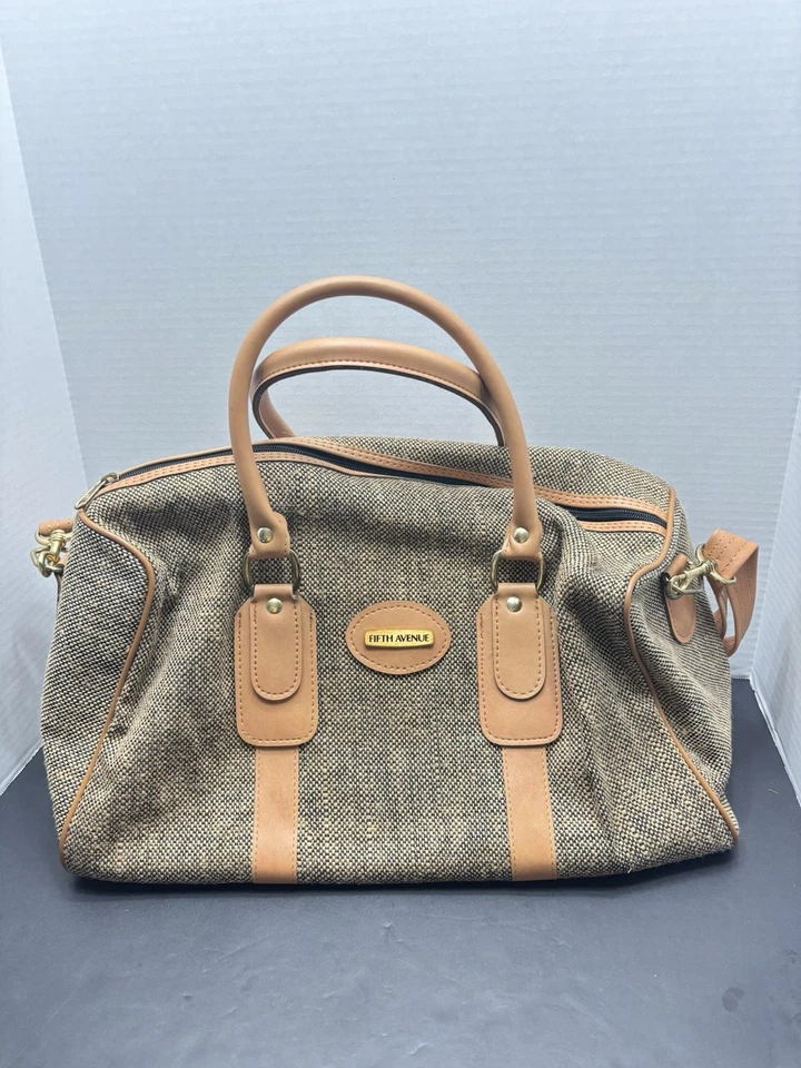 Vintage Tweed FIFTH AVENUE Travel Luggage Shoulder Carry On Bag Handle Medium  - Image 1 of 4