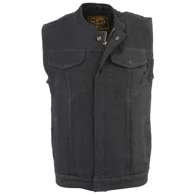 Milwaukee Leather MDM3000 Men's SOA Black Denim Club Style Vest w/ Zipper & Snap - Image 1 of 4