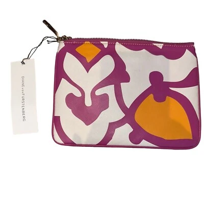 Diane von Furstenburg Mariela pequeño clutch cremallera bolsa arabesco blanco rosa NUEVO Foto 1 de 4